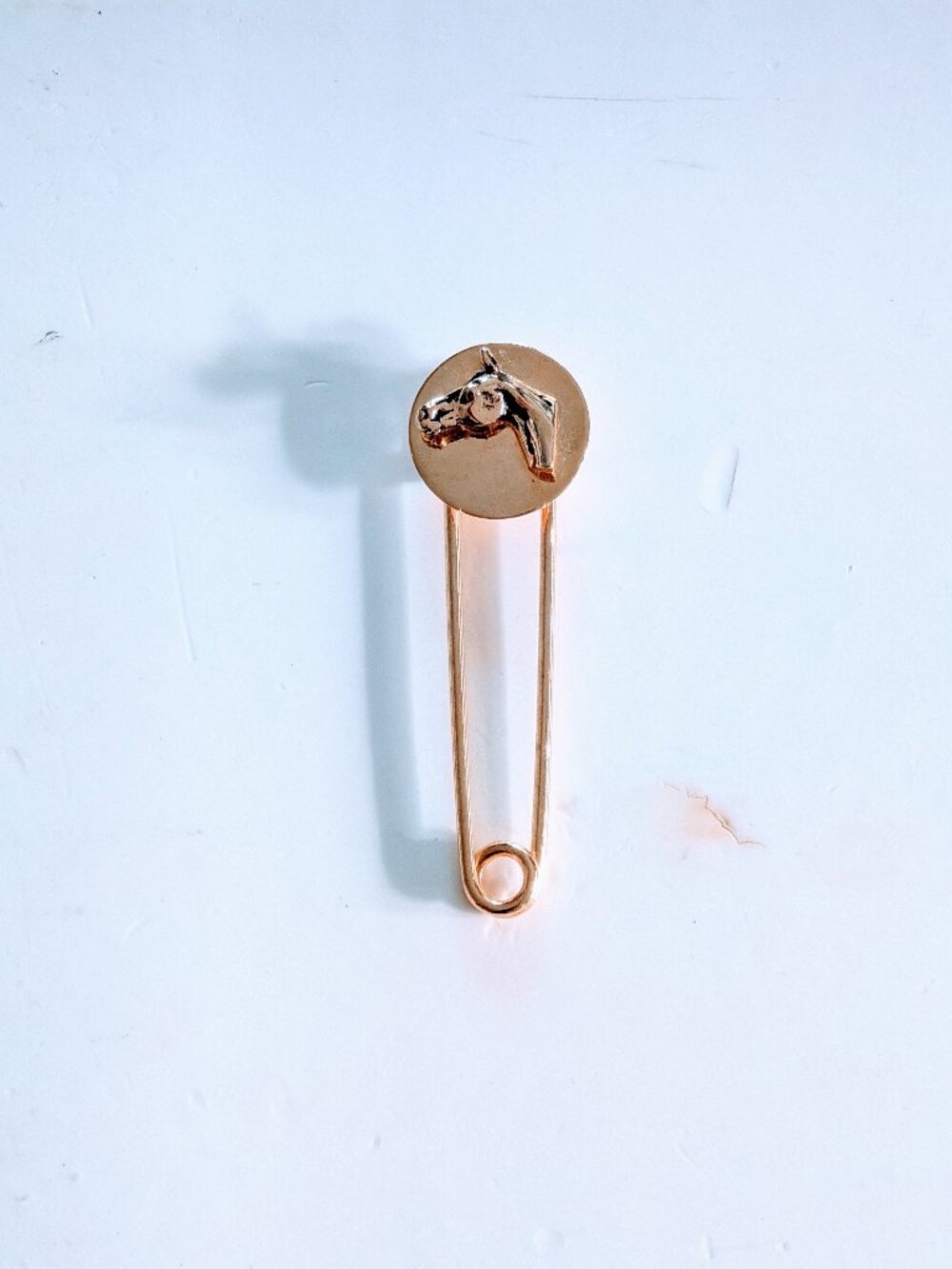 VTG Gold Tone Equestrian Horse Head Brooch Pin Safety Pin Style 3" Heritage Chic